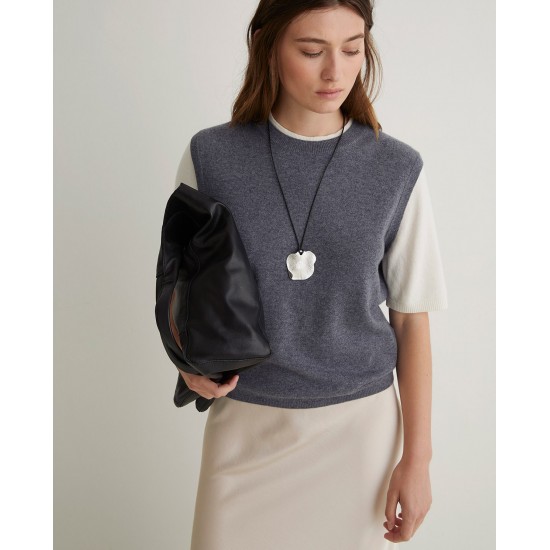 Γυναικείο γκρι δίχρωμο κοντομάνικο πουλόβερ Yerse 