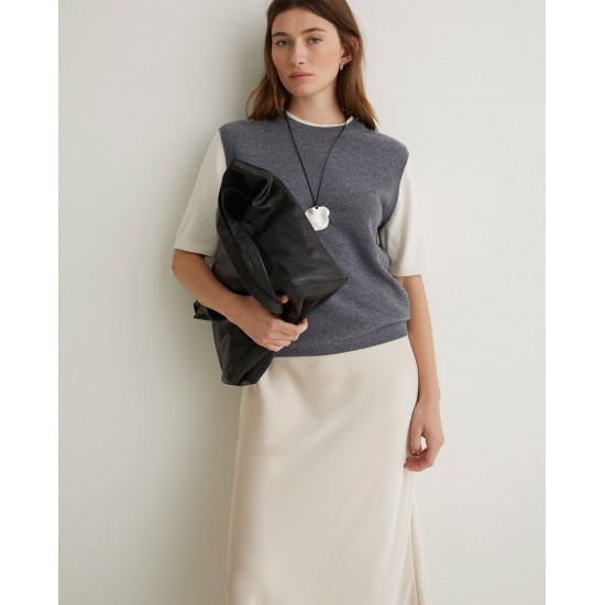 Γυναικείο γκρι δίχρωμο κοντομάνικο πουλόβερ Yerse 