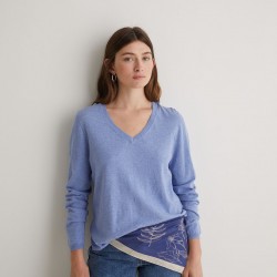 Ανοιχτό μπλε πουλόβερ με V λαιμόκοψη από οργανικό βαμβάκι