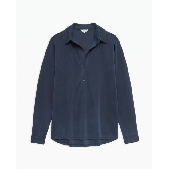 Σκούρο μπλε πλεκτό μπλουζάκι πόλο με γιακά