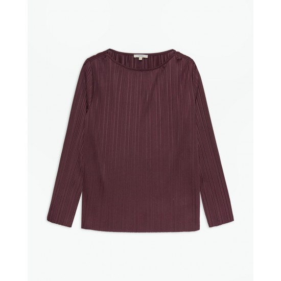 Μπλούζα με μελιτζανί και πλισέ λαιμόκοψη