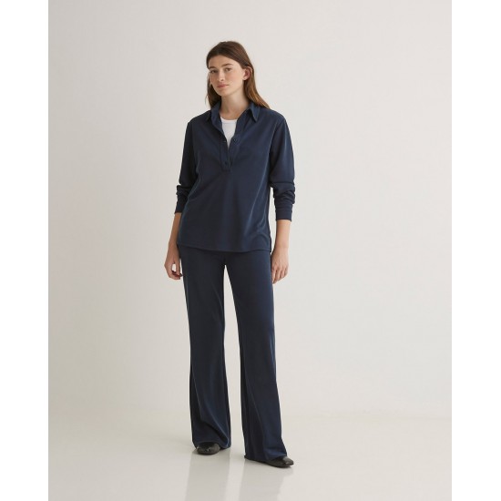 Σκούρο μπλε πλεκτό μπλουζάκι πόλο με γιακά