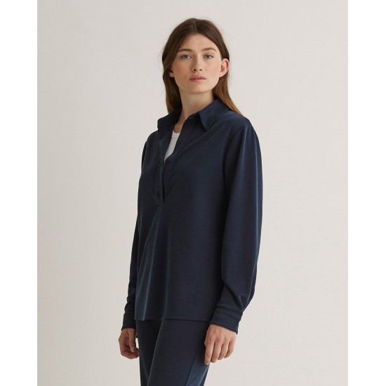 Σκούρο μπλε πλεκτό μπλουζάκι πόλο με γιακά