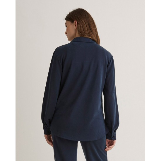 Σκούρο μπλε πλεκτό μπλουζάκι πόλο με γιακά