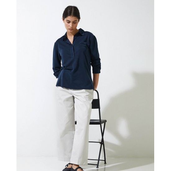 Σκούρο μπλε πλεκτό μπλουζάκι πόλο με γιακά