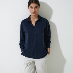 Σκούρο μπλε πλεκτό μπλουζάκι πόλο με γιακά