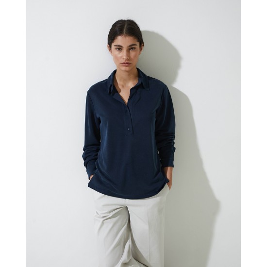 Σκούρο μπλε πλεκτό μπλουζάκι πόλο με γιακά