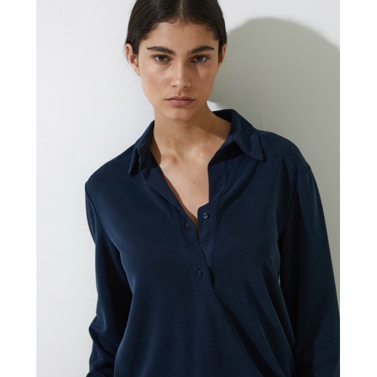 Σκούρο μπλε πλεκτό μπλουζάκι πόλο με γιακά