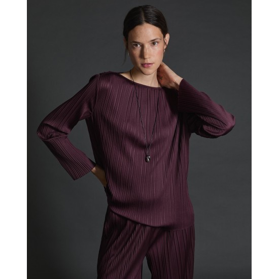 Μπλούζα με μελιτζανί και πλισέ λαιμόκοψη