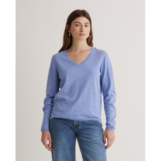 Ανοιχτό μπλε πουλόβερ με V λαιμόκοψη από οργανικό βαμβάκι