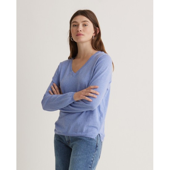 Ανοιχτό μπλε πουλόβερ με V λαιμόκοψη από οργανικό βαμβάκι