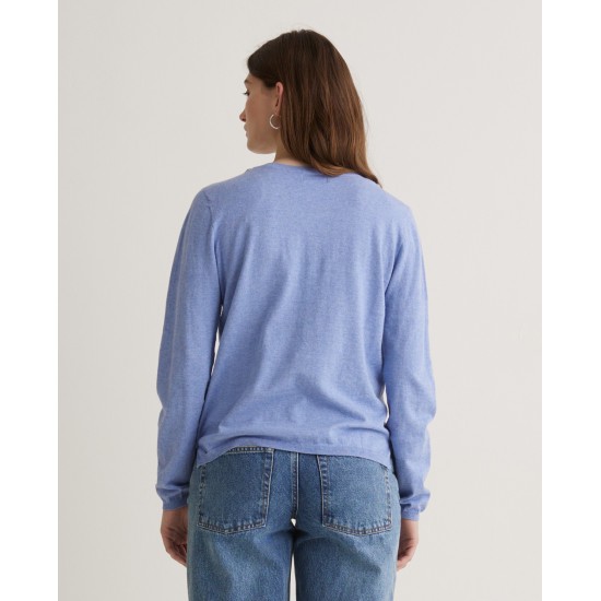 Ανοιχτό μπλε πουλόβερ με V λαιμόκοψη από οργανικό βαμβάκι