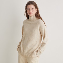 Πουλόβερ από πλεκτό μείγμα μαλλιού εκρού