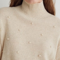 Πουλόβερ από πλεκτό μείγμα μαλλιού εκρού