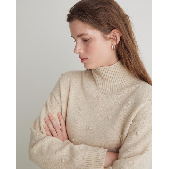 Πουλόβερ από πλεκτό μείγμα μαλλιού εκρού