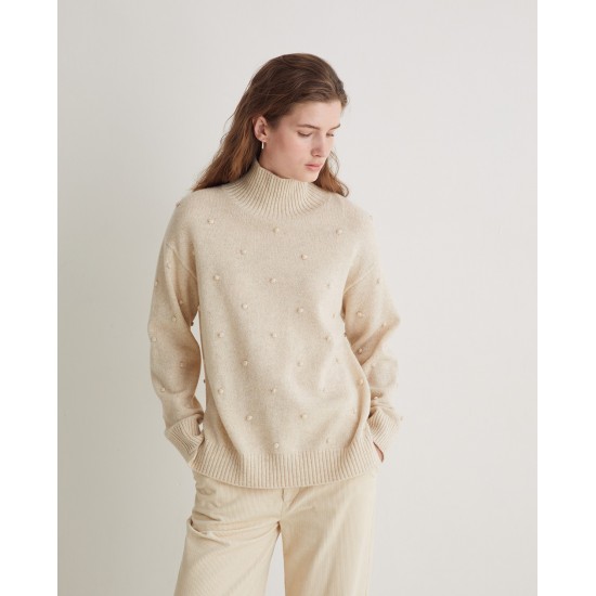 Πουλόβερ από πλεκτό μείγμα μαλλιού εκρού