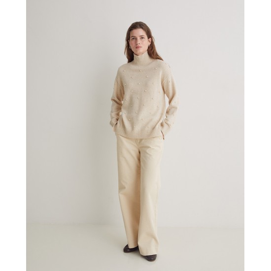 Πουλόβερ από πλεκτό μείγμα μαλλιού εκρού