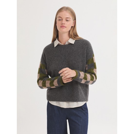 Πουλόβερ από μαλλί αρνιού με καρό μανίκια