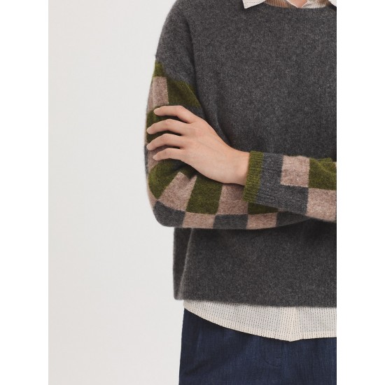 Πουλόβερ από μαλλί αρνιού με καρό μανίκια