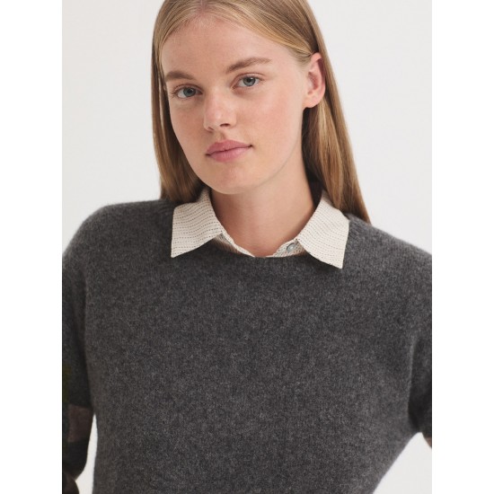 Πουλόβερ από μαλλί αρνιού με καρό μανίκια