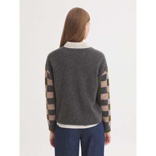 Πουλόβερ από μαλλί αρνιού με καρό μανίκια