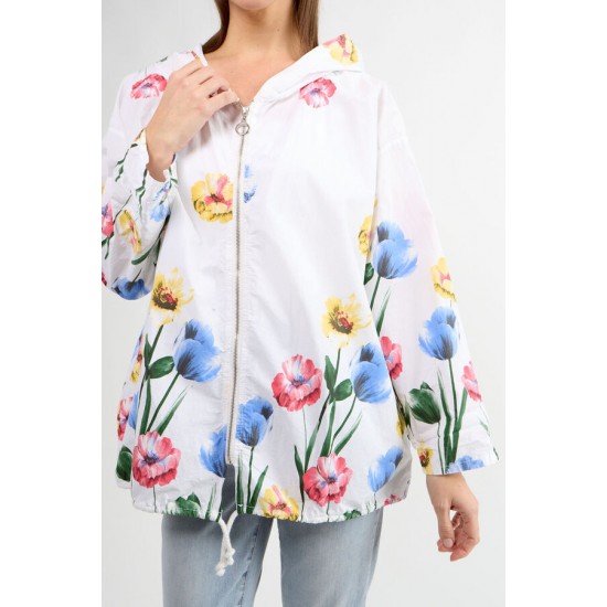 Μπουφάν με κουκούλα Floral Oversized Στυλ