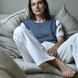 Γυναικείο γκρι δίχρωμο κοντομάνικο πουλόβερ Yerse 