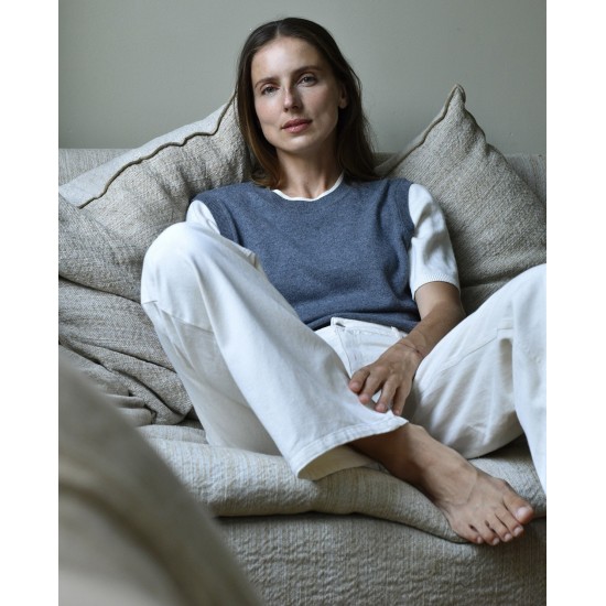 Γυναικείο γκρι δίχρωμο κοντομάνικο πουλόβερ Yerse 