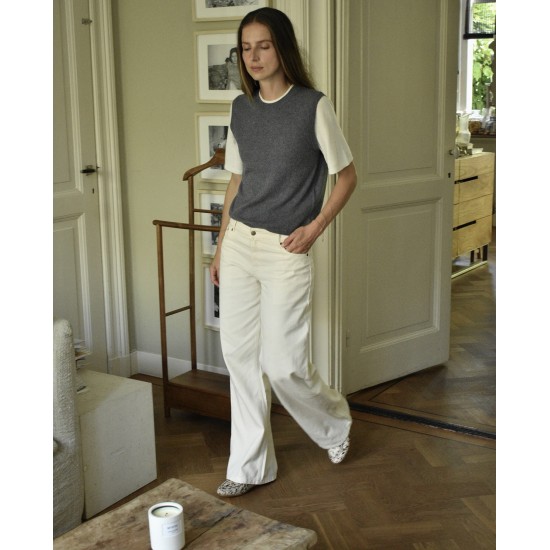 Γυναικείο γκρι δίχρωμο κοντομάνικο πουλόβερ Yerse 