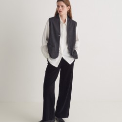 Μαύρο παντελόνι από κοτλέ με φαρδιά μπατζάκια από μείγμα βαμβακιού