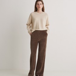 Παντελόνι με φαρδιά μπατζάκια από μείγμα βαμβακιού, μπεζ-καφέ