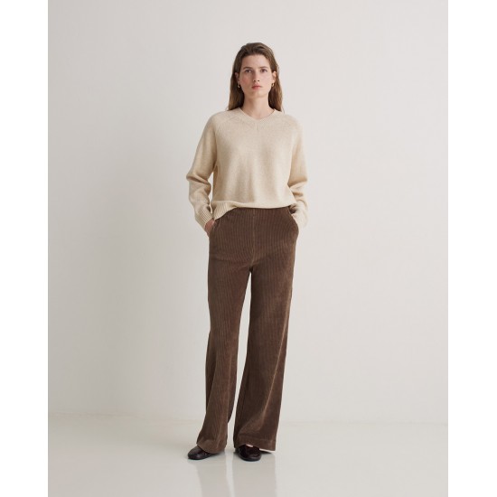 Παντελόνι με φαρδιά μπατζάκια από μείγμα βαμβακιού, μπεζ-καφέ