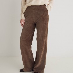 Παντελόνι με φαρδιά μπατζάκια από μείγμα βαμβακιού, μπεζ-καφέ