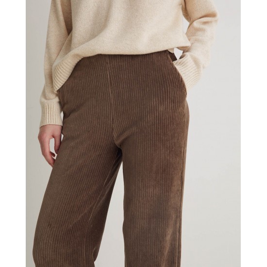 Παντελόνι με φαρδιά μπατζάκια από μείγμα βαμβακιού, μπεζ-καφέ