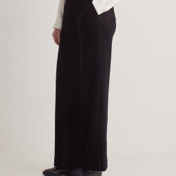 Μαύρο παντελόνι από κοτλέ με φαρδιά μπατζάκια από μείγμα βαμβακιού