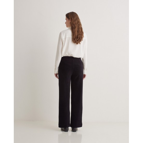Μαύρο παντελόνι από κοτλέ με φαρδιά μπατζάκια από μείγμα βαμβακιού