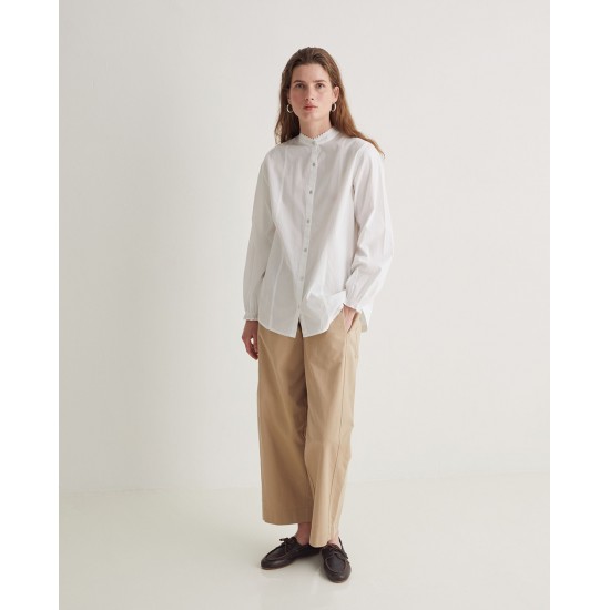 Λευκό πουκάμισο από 100% βαμβάκι με λαιμόκοψη Μάο