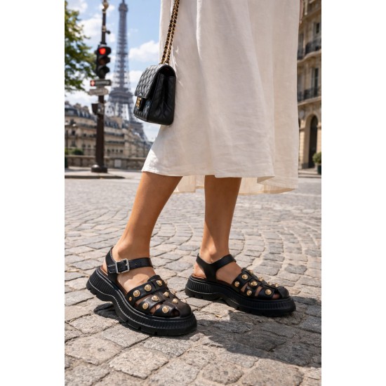 Πέδιλα Fisherman Flatform καφέ Δερμάτινα Παπούτσια