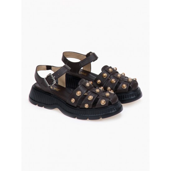 Πέδιλα Fisherman Flatform καφέ Δερμάτινα Παπούτσια