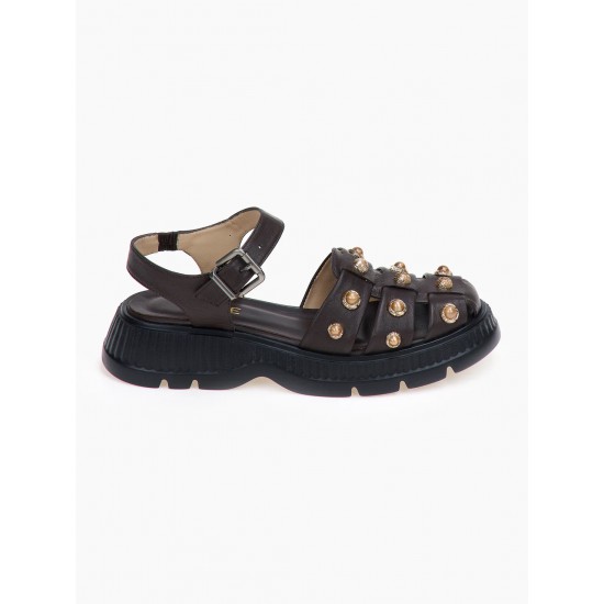 Πέδιλα Fisherman Flatform καφέ Δερμάτινα Παπούτσια