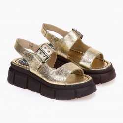 DORE Πέδιλα Chunky Platform Χρυσό Δερμάτινα Παπούτσια