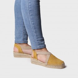 VERDI V Flat vegan espadrille για γυναίκες από βαμβακερό ύφασμα Χρώμα OCHRE